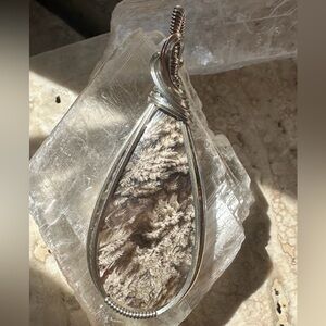 Unique Plume Agate Sterling Silver Necklace Pendant